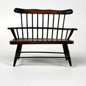 Vintage 1:6 Playscale Miniature Windsor Style Bench Wood Brown Spindle Dollhouse